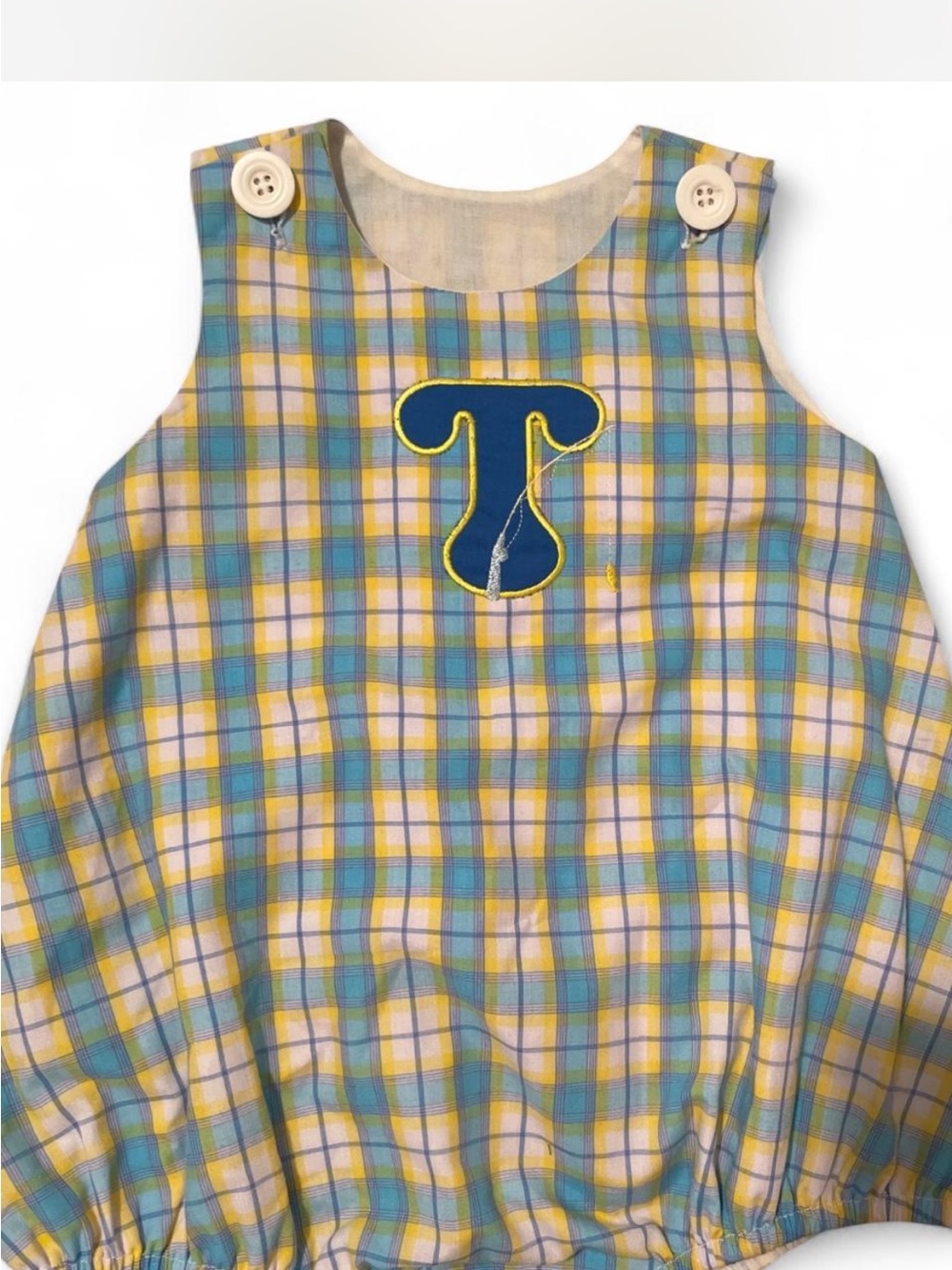Classic Plaid Baby One-Piece Bodysuit in Blue & Yellow